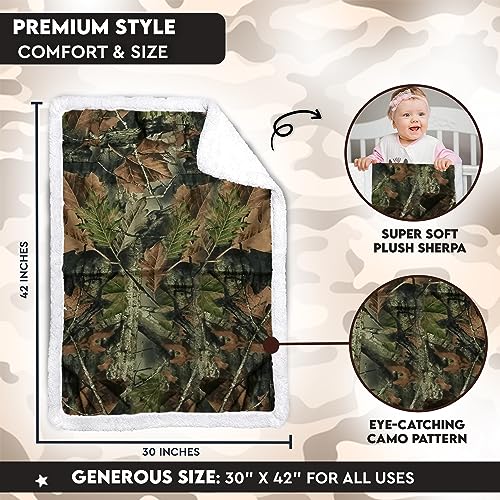 Image of TrailCrest Baby Camo Blanket Infant Camo Accent Soft Sherpa and Plushed Lined Coral Fleece Swaddle, Toddler Stroller Blanket Gift Blanket (Everest White)