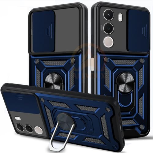 Image of Armor Bumper Back Cover Case for Realme C100X Rotating Camera Cover, Ring Holder & Kickstand | Heavy Duty & 360 Degree Protection Back Cover for Realme C100X (Blue)
