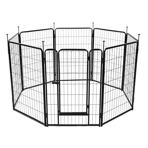 Amazon Basics Dog Playpen, 8 Panels Metal Fence with Door, Foldable for Indoor and Outdoor Use, Suitable for Small to Medium Sized Dogs, 36 Inch Height, Black