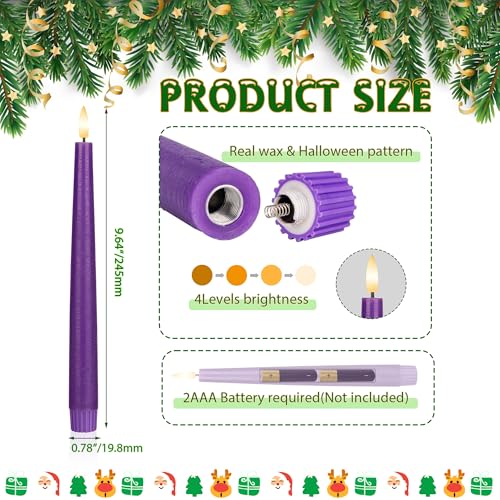 Image of Purple Flameless Taper Candles with 3D Wick, 9.6 inch Real Wax LED Candles with Remote, 3 Pack Flickering Candlesticks Battery Operated, Classic Tall Taper Candle for Home, Wedding, Party