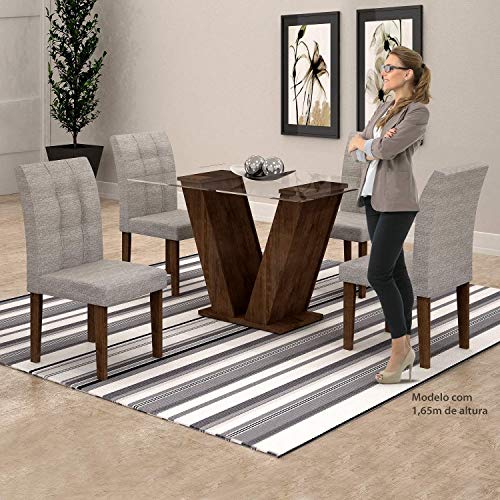 Conjunto Sala de Jantar Mesa Classic Tampo de Vidro 4 Cadeiras Vitória Cel Móveis Chocolate/Suede Ci