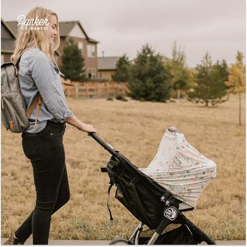 Image of Parker Baby 4 in 1 Car Seat Cover for Girls - Stretchy Carseat Canopy, Nursing Cover, Grocery Cart Cover, High Chair Cover - Bloom