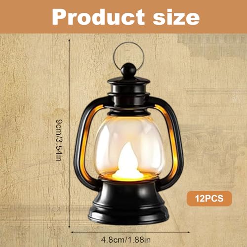 12 Stück Schwarz Mini Laterne LED, Mini Weihnachtsdeko Laterne, Tischdeko Weihnachten, Led Weihnachtslaterne, Vintage Kerze Laternen Hängende Für Mittelstück Geburtstag Weihnachten Party Retro – Bild 3