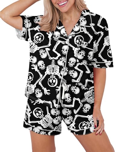 Image of KevaMolly Women Floral Notch Collar 2 Piece Holiday PJ Set | Print Short Sleeve Top, Drawstring Soft Vacation Sleep Shorts