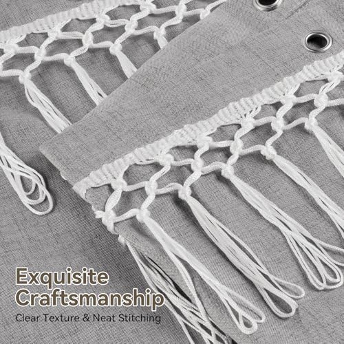 Image of AmazerBath Boho Shower Curtains for Bathroom, Farmhouse Shower Curtain Gray with Top Tassels, Light Grey Shower Curtain with 12 Hooks, Faux Linen Fabric Hotel Quality, 72x72 Inches