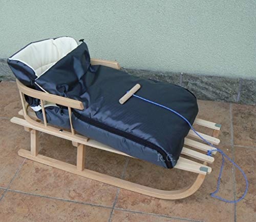Holzschlitten mit Rückenlehne mit Winterfußsack 90cm 10 Farben...