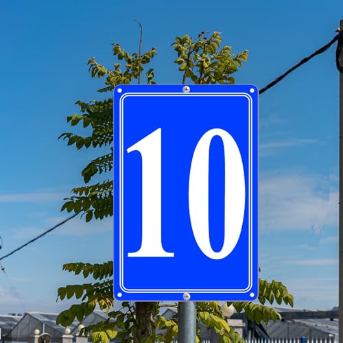 Image of Premium Aluminum Number Signs 10, Metal 12 inch X 8 inch Blue Numbered Signs Outdoor for Parking Lots, Floor, Dock, Court, Aisle, Field, High Visibility, No Fade, Weather-resistant