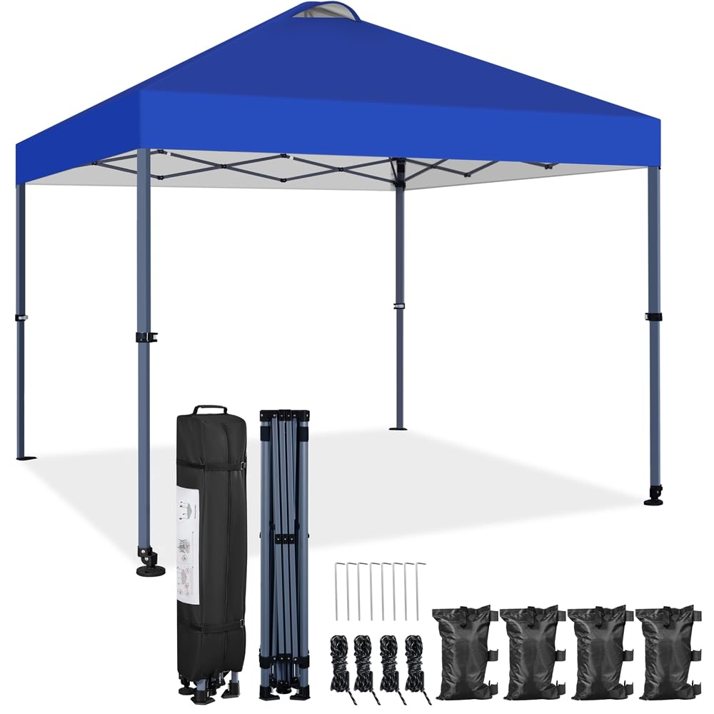 Yaheetech Gazebo Pieghevole 3x3 M da Giardino con Ruote per la Mobilità Tenda Esterno con Sistema di Clic Pop-up Regolabile in Altezza per Festa Spiaggia Blu