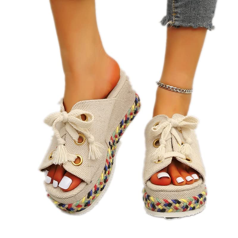 ZBYY Womens Sandals Summer Open Toe Bohemian Platform Wedge Sandals Slip On Comfortable Flatform Bohemia Flat Slipper