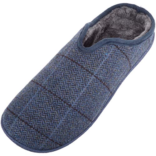 Mule à carreaux doublée polaire chaude avec un élégant motif en V sur le dessus