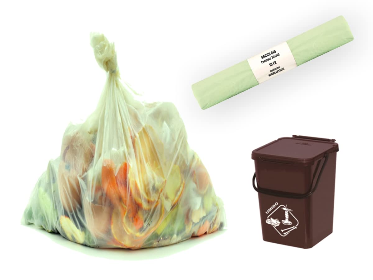 200 Sacchi per Umido Organico Compostabili cm 70x110 110 litri - 20 Rotoli da 10 pezzi - Sacchetti per raccolta rifiuti umidi (200)