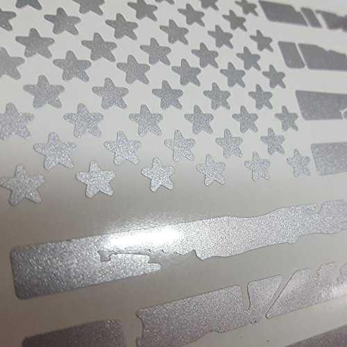 Pair Us Distressed American Flag Decal Kit Sticker Die-Cut Grunge Car Truck Subdued Tattered Military (Silver) #TOP1