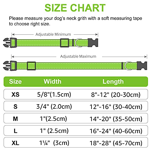 Image of Joytale Reflective Dog Collar, Adjustable Neoprene Padded, Green M | Breathable Nylon for Medium Dogs, No Chafing on Walks and Backyard Play, All-Day Comfort, Metal D-Ring, Night Safety