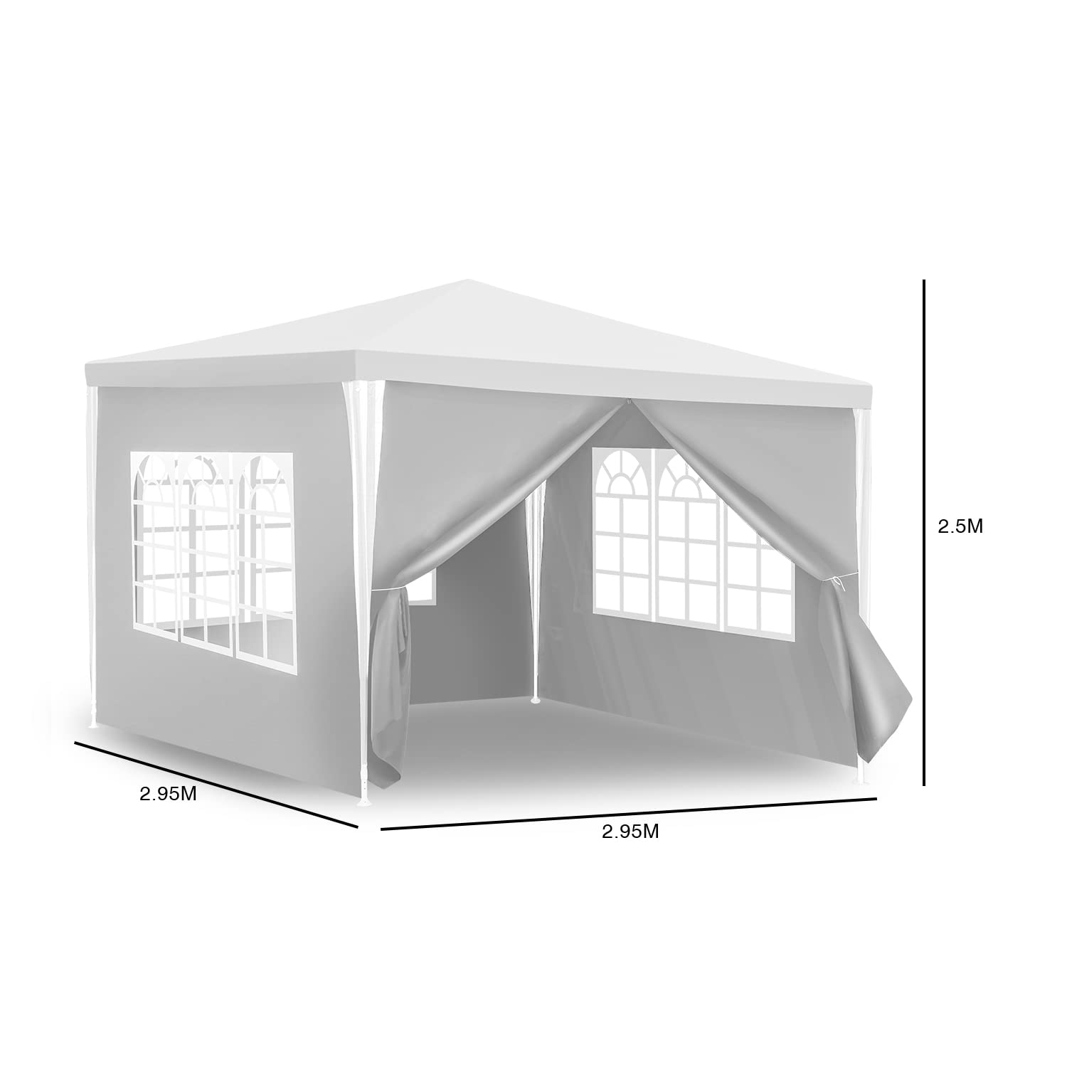 Wodoszczelny pawilon ogrodowy, 3 x 3 m, ochrona przed promieniowaniem UV, stabilny namiot imprezowy, odporny na zimę, namiot biesiadny z 4 ścianami bocznymi i oknami, do ogrodu, na imprezę, wesele, stoisko targowe, biały