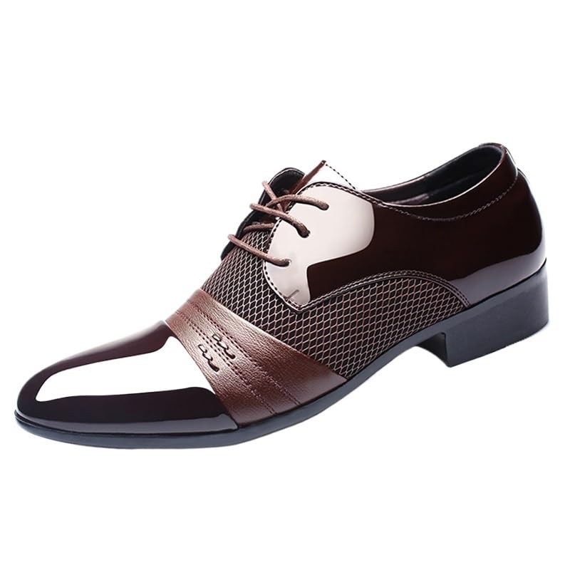 Men's Square Toe Business Dress Shoes Classic Lace Up Formal Oxford Shoes Leather Cap Toe Patchwork Shoes Non Slip Rubber Sole Slip Resistant Anti-Slip Party