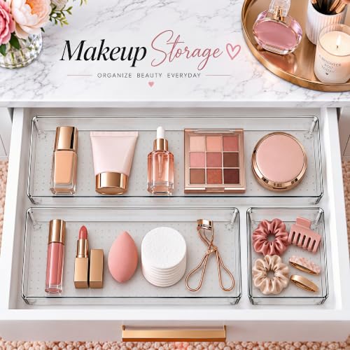 CHOWAY 10 Pack Large Clear Drawer Organizer Trays, 3 Sizes, Non-Slip - image 6