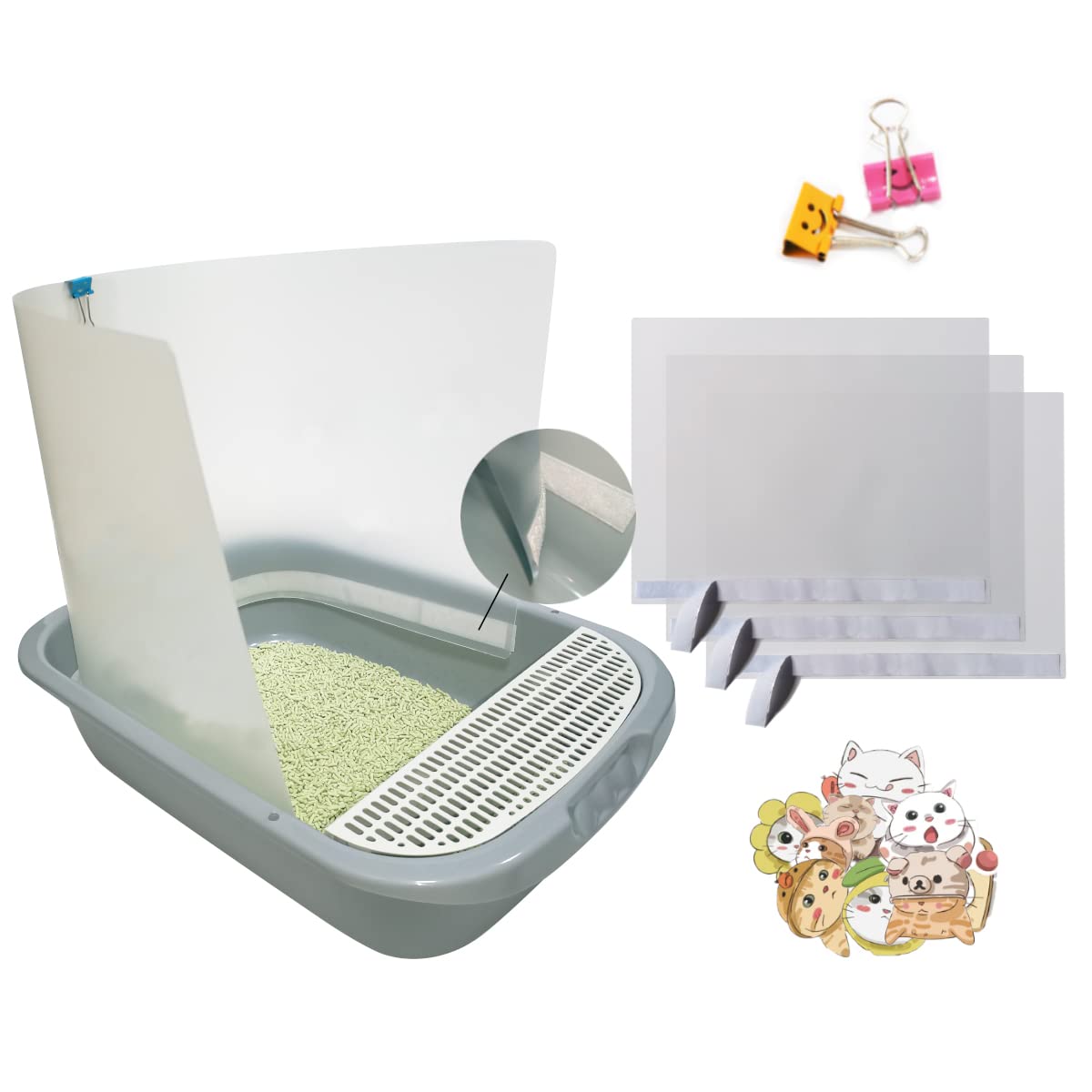 Photo 1 of 3Pcs Cat Litter Box Pee Frosted Privacy Shields(Includes Velcro and Clips) for Open Top Cat Litter Box Easy to Disassemble and Clean(Litter Box Not Included)