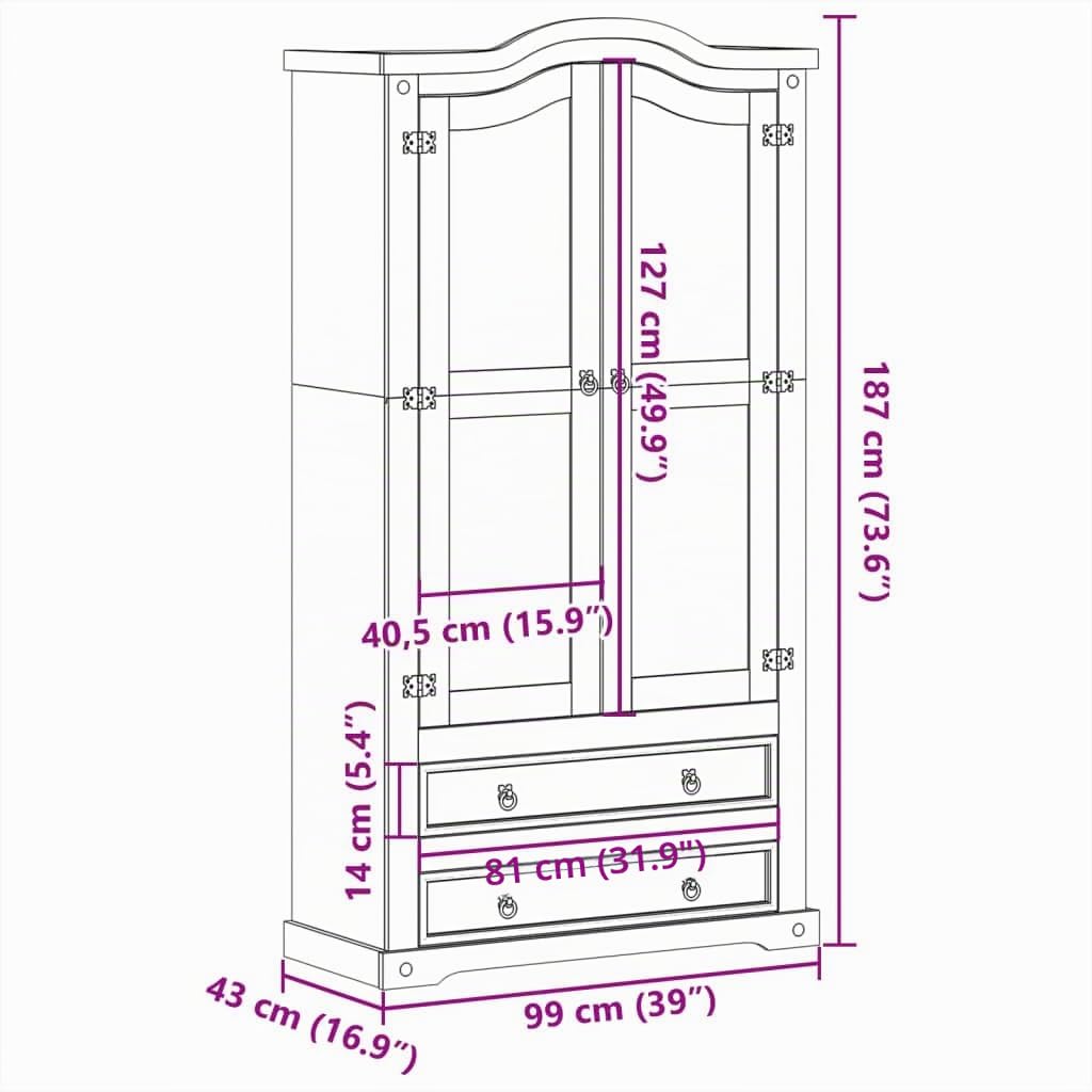 vidaXL Armario con Vitrina Corona Madera Maciza Pino 99x43x187 cm, Mueble Vitrina, Armario Expositor, Armario Cristal, Vitrina
