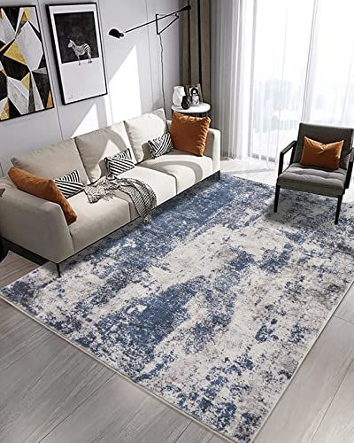 Area Rug Living Room Rugs: 5x7 Large Soft Indoor Carpet Modern Abstract Decor Rug with Non Slip Rubber Backing for Under Dining Table Nursery Home Office Bedroom Blue
