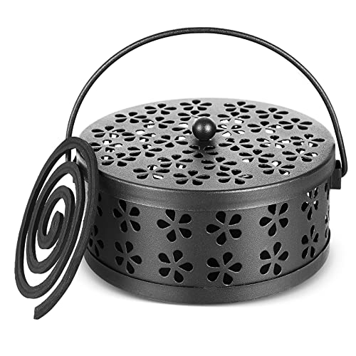 Whiidoom Portable Iron Mosquito Coil Holder with Handle Black