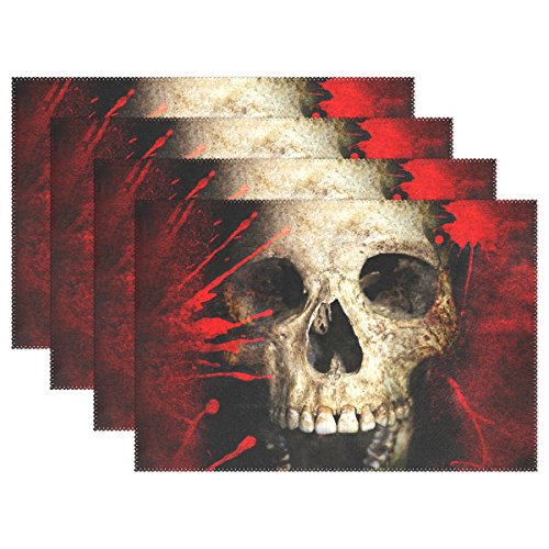 Naanle Skull Placemats Set of 4 Sugar Skull Heat-Resistant Washable Table Place Mats for Kitchen Dining Table Decoration