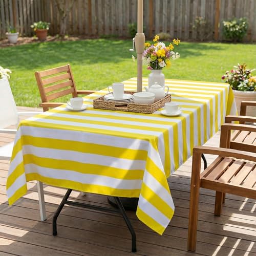 Image of EHouseHome Outdoor Indoor 60x84 inch Rectangle Tablecloth with Umbrella Hole and Zipper, Waterproof Patio Cloths, Spring /Summer Table Covers for Backyard Circular Table /BBQs /Picnic