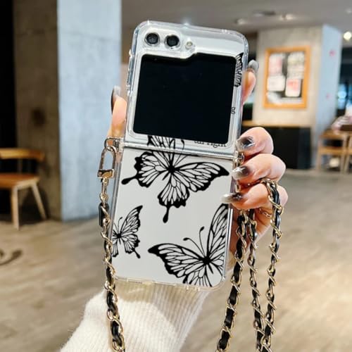 Coque Samsung Z Flip4 papillon imprimé transparent avec lanière