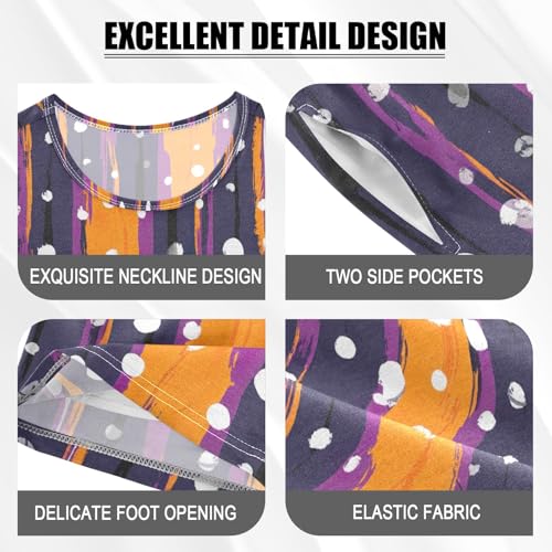CHIFIGNO Stripes Purple Orange Dots Unisex Snug-Fit Short Sleeve Cozy Pajamas Set with Pocket 5Y3