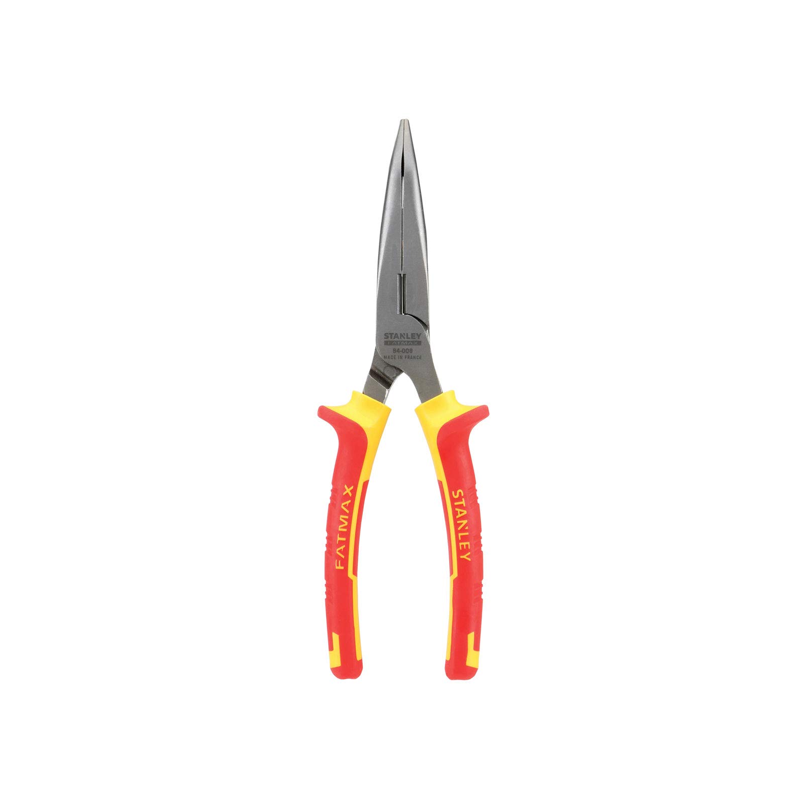 STANLEY 0-84-008 Pince a becs 1/2 ronds longs coudes 200mm isolee 1000v, Jaune/Rouge