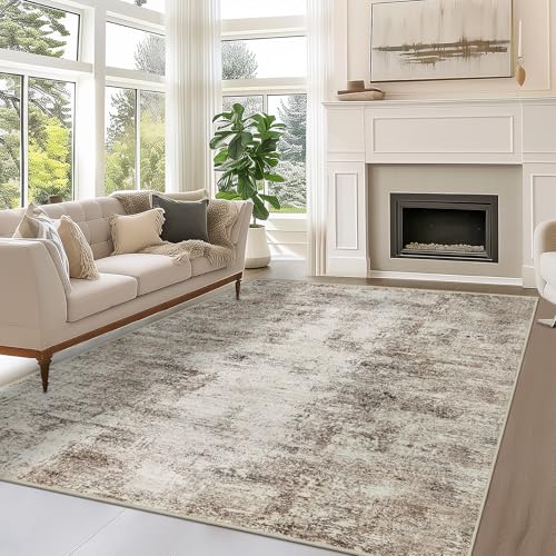 Capslpad Alfombra moderna abstracta de 6 x 9 pulgadas, lavable, para sala de estar, antideslizante, pelo bajo, suave, no desprende pelusa, patrón abstracto marrón, alfombras grandes para dormitorio,