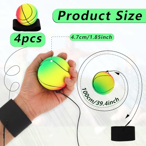 DSLSQD 4 Stück Handgelenk-Rückprallball, 5,1 cm, Gummi-Armband, inklusive Basketball, Baseball und Fußball, für Teenager und Erwachsene, Handgelenkübungen