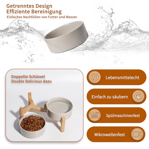 Hundenapf Set Erhöht Hunde Napfset - Doppel Napf Hund Keramik mit rutschfestem Ständer - Futterstation Hund - Hundenäpfe 2er Set für Futter und Wasser - Ideal für Kleine Hunde und Katzen - 2 x 480 ml