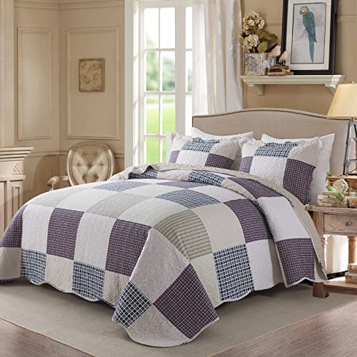 Newlake Cotton Bedspread Quilt Sets-Reversible Patchwork Coverlet Set, Rhythm Square Pattern, Queen Size #TOP5