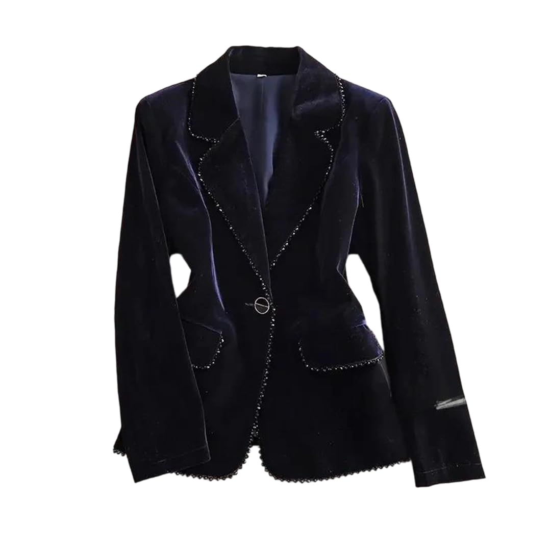 Womens Slim Velour Blazer Spring Fall Long Sleeve Solid Color Business Suit Jacket