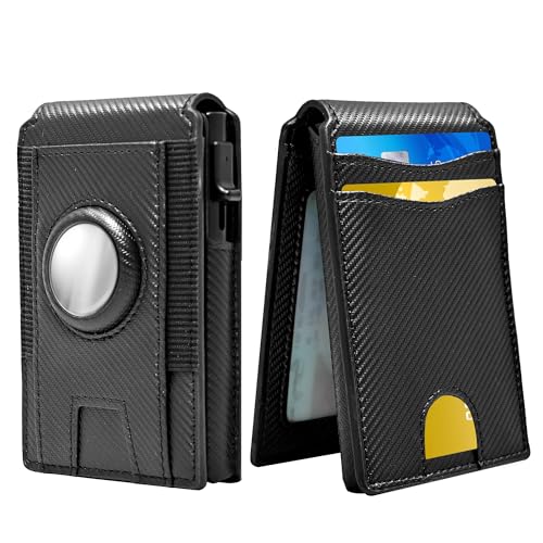 RFID Blocking Wallet for Men, Slim Leather Bifold Minimalist Men's Front Pocket Wallet, Mens Pop Up Wallet, with Gift Box (Seam pattern Black)