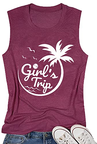 Women Graphic Tee Vintage Funny Beach Style Design With Coconut Tree Holiday Weekend Shirt Summer Sleeveless Crewneck Loose Fit Plus Size Athletic Tank Tops(Purple Xl) #TOP17