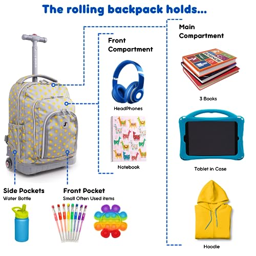 Image of J World Lollipop Kids Rolling Backpack & Lunch Bag Set for Elementary School. Carry-On Suitcase with Wheels, Candy Buttons