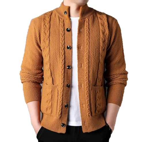 Men Vintage Cardigan Stand Collar Knit Sweatercoat Single Breasted Knitted Sweater