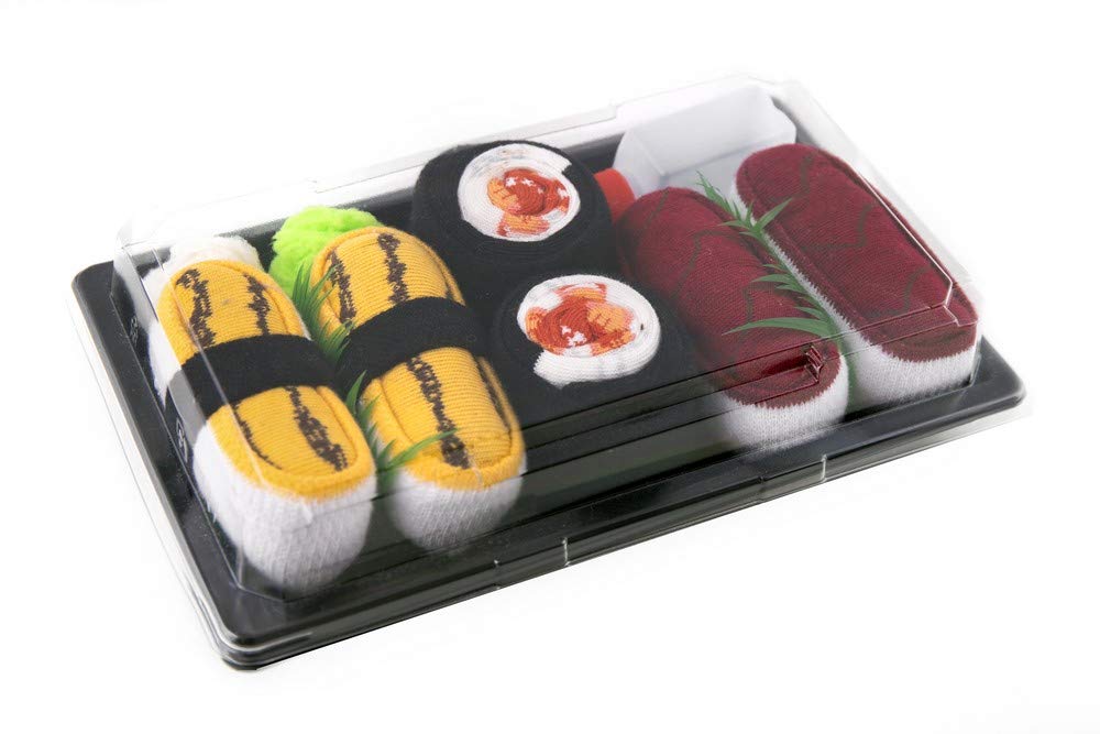 Rainbow Socks - Woman Man - Sushi Socks Box Tamago Tuna Shrimp Maki - 3 Pairs - Size 4-7