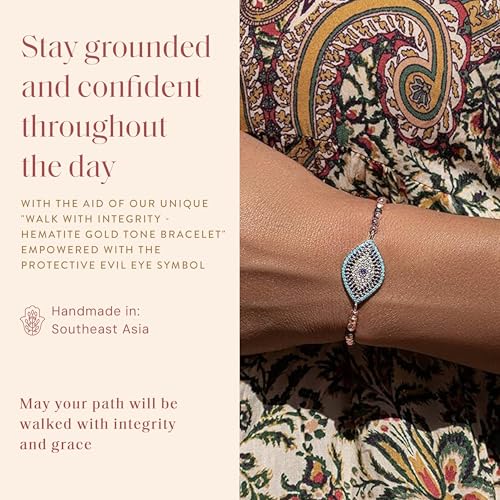 KARMA AND LUCK - Walk with Integrity - Women's Genuine Hematite Stones Gold Tone 5.5" to 7.5" Bracelet with Adjustable Drawstring Closure Handmade in Southeast Asia4