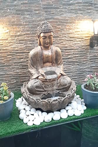 Image of Big Kamal White Buddha Fiber Indoor Outdoor Fountain with Led Lights for Home Decor and Office Decoration Or Gifting (90 cm X 65 cm X 65 cm) (Antique Golden)