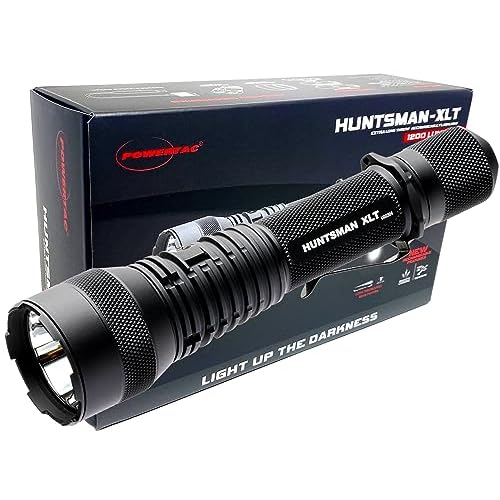 POWERTAC Huntsman-XLT LED Light – Rechargeable LED Flashlight Long Throw Spotlight Tactical Flashlights Super Bright Flashlight Flash Light EDC Gear Flashlights High Lumens Camping Supplies 1200 Lumen