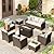 VICLLAX 8 Pieces Wicker Patio Furniture Set with Fire Pit Table 44.8" Metal Top, 3-Seat Sofa, 4 Single Chairs, 2 Ottomans, Outdoor Conversation Set for Garden, Poolside, Backyard, Beige Cushion