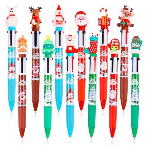 ZALAON 12 bolígrafos de Navidad de 4 colores, bolígrafos multicolores con bonitos adornos, bolígrafos de tinta múltiple para regalos de fiesta de Navidad, rellenos de calcetines, suministros escolares