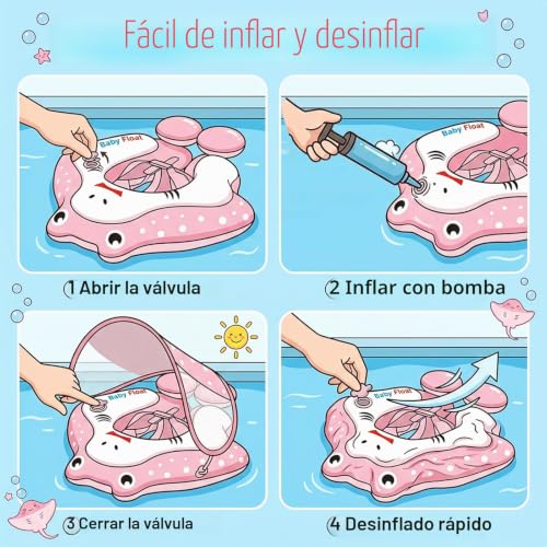 Miniatura 7 de Qoosea Anillo De Natación Para Bebé De 6 Meses A 3 Años, Inflable Anillo De Natación Niños Con Dosel Solar Protector Upf50 , Flotador Para Bebé, Boya De Verano Agua Juguete Boya Piscina