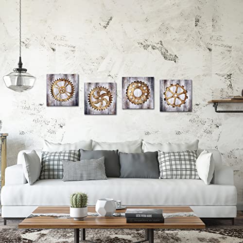 AtGoWac Steampunk Painting Mechanical Canvas Wall Art Rustic Gear Wheel Bar Art Framed Gallery Wrap Living Room Workshop Decor 12"x12"x4 Panels steampunk buy now online AtGoWac Steampunk Painting Mechanical Canvas Wall Art Rustic Gear Wheel Bar Art Framed Gallery Wrap Living Room Workshop Decor 12"x12"x4 Panels steampunk buy now online