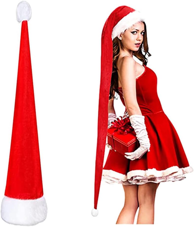 ALIMITOPIA 5 Feet Long Christmas Santa Hat,Overlength Plush Christmas Santa Claus Xmas Long-tail Cap Hat(One Size Fits All)