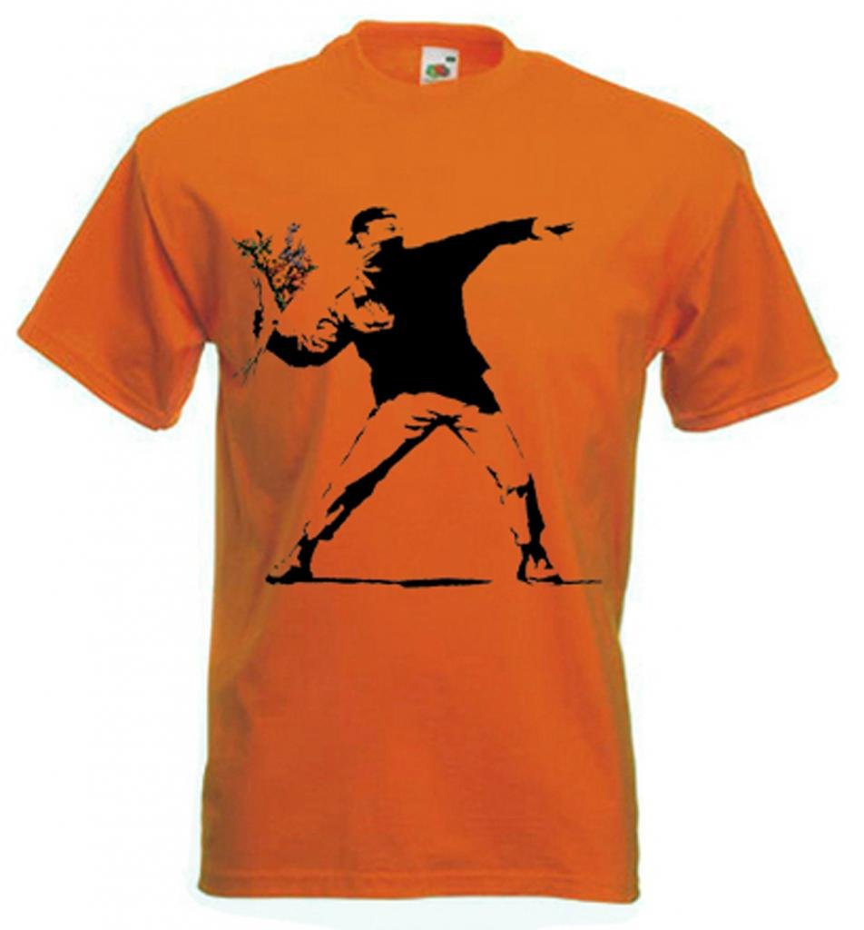 Tribal T-Shirts Banksy T-Shirt - Flower Thrower - Orange - Large