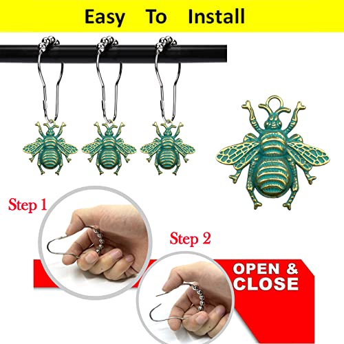 ZILucky Set of 12 Bee Shower Curtain Hooks Rings Garden Insect Flowers Spring Theme Bathroom Decor (Patina) - Thumbnail 7
