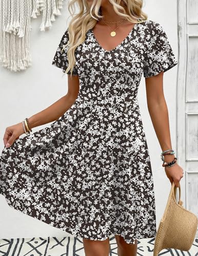 Image of Zeagoo Womens Summer Dress Casual Swing Sundresses Floral Ruffle Short Sleeve Wedding Guest Dress Beach Mini Dress 2026